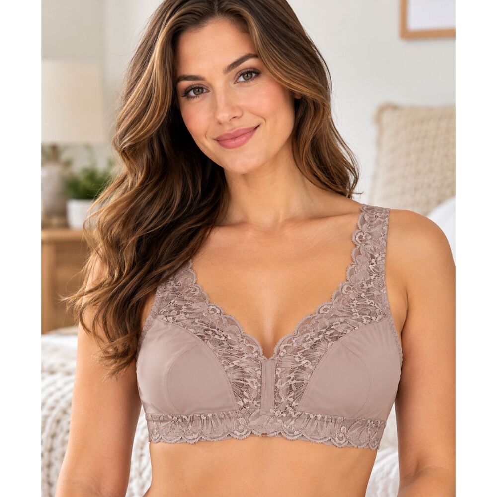 Breezies Size M Taupe Lace Bralette Wireless UltimAir Lined Comfort Bra